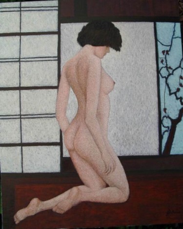 Painting titled "NU" by Jean-Louis Delmas, Original Artwork, Oil Mounted on Wood Stretcher frame
