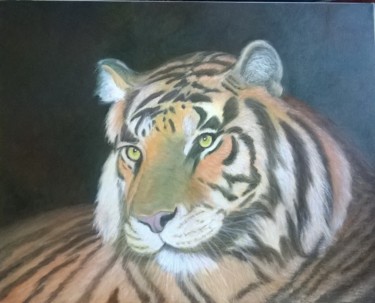 Painting titled "TETE DE TIGRE" by Jean-Louis Delmas, Original Artwork, Oil