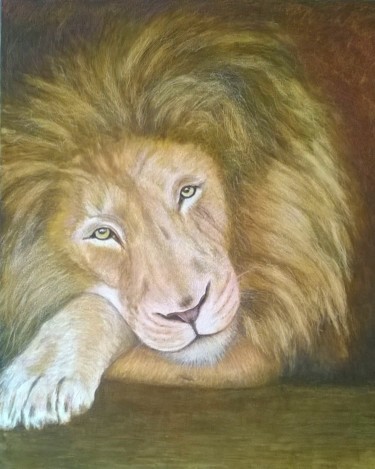 Peinture intitulée "LION" par Jean-Louis Delmas, Œuvre d'art originale, Huile