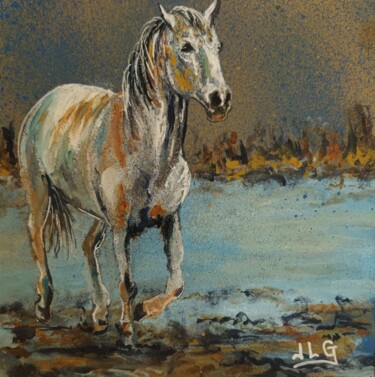 Pittura intitolato "cheval de camargue 4" da Jean-Luc Garcia, Opera d'arte originale, Acrilico