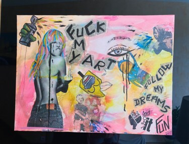 제목이 "Fuck"인 미술작품 Marie Chimay로, 원작, 아크릴 나무 들것 프레임에 장착됨