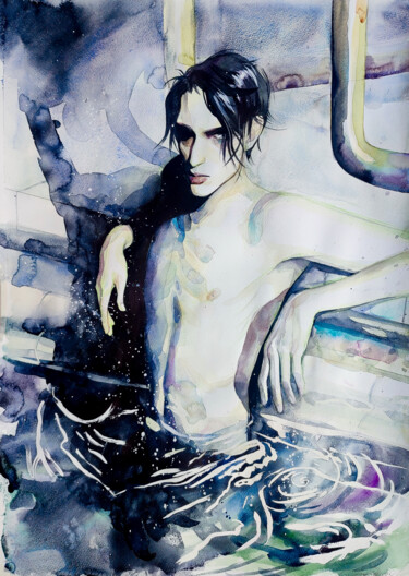 Pool. 3 a.m. Pittura intitolato "Pool. 3 a.m." da Leyla Zhunus, Opera d'arte originale, Acquarello