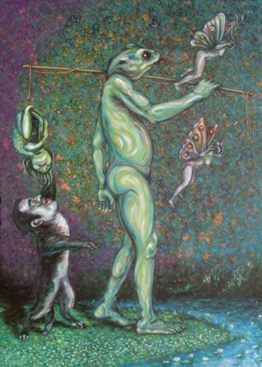 Pintura titulada "El pescador en proc…" por Lorenzo, Obra de arte original