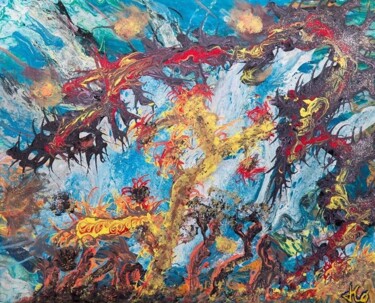 Картина под названием "JUNGLE" - Jlo Grussenmeyer, Подлинное произведение искусства, Акрил Установлен на Деревянная рама для…
