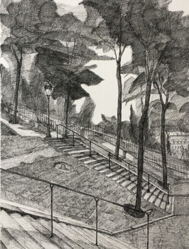 Dessin intitulée "Montmartre" par Jean Marie Beschemin, Œuvre d'art originale, Encre