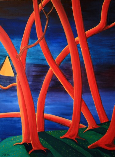 Peinture intitulée "Arbres rouges" par Jean Marie Beschemin, Œuvre d'art originale, Huile Monté sur Carton