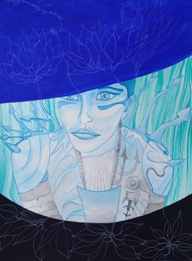 Рисунок под названием "Guerrière bleue" - Jean Marie Beschemin, Подлинное произведение искусства, Акрил