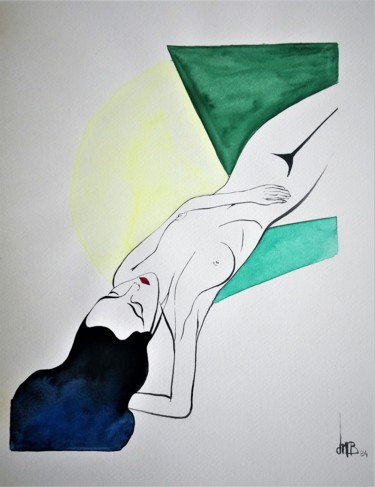 Desenho intitulada "Le sommeil" por Jean Marie Beschemin, Obras de arte originais, Tinta