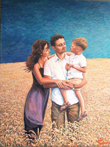 Pittura intitolato "Ukraine, loving fam…" da Jm Guenard, Opera d'arte originale, Olio