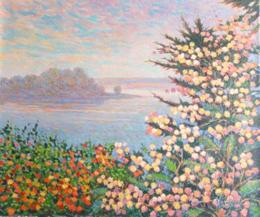 Painting titled "Mimosa et l'Île Che…" by Jm Guenard, Original Artwork, Oil