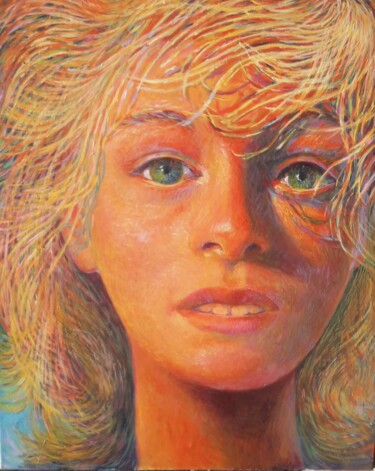 Peinture intitulée "Blonde aux yeux ver…" par Jm Guenard, Œuvre d'art originale, Huile