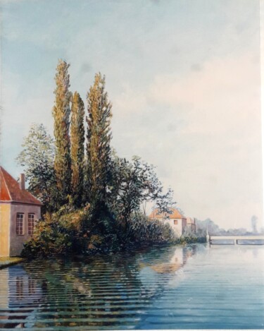 Painting titled "La Seine à Méry" by Jm Guenard, Original Artwork, Oil Mounted on artwork_cat.