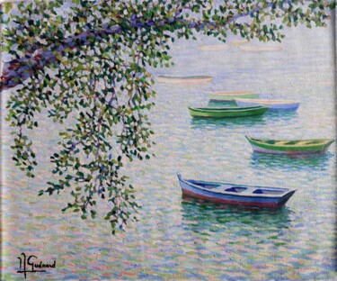 Malerei mit dem Titel "Reflets au port de…" von Jm Guenard, Original-Kunstwerk, Öl
