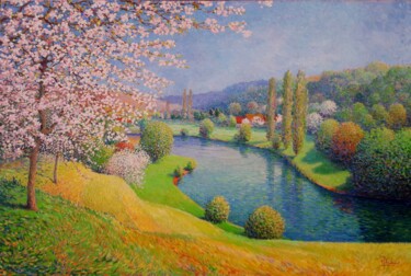 Painting titled "Printemps en Lorrai…" by Jm Guenard, Original Artwork, Oil