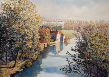 Painting titled "Le moulin de Crécy" by Jm Guenard, Original Artwork, Oil