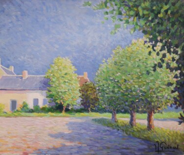 Painting titled "La Place à Sainte-M…" by Jm Guenard, Original Artwork, Oil