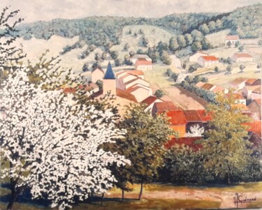 Painting titled "Cerisiers en Fleurs…" by Jm Guenard, Original Artwork, Oil