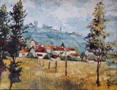 Картина под названием "Village en Champagn…" - Jm Guenard, Подлинное произведение искусства, Масло