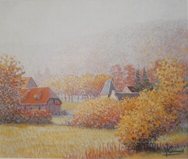 Peinture intitulée "Village près d'Honf…" par Jm Guenard, Œuvre d'art originale, Huile