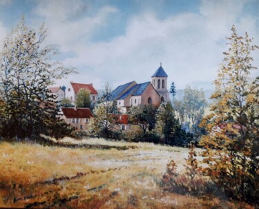 Painting titled "Village de Brie" by Jm Guenard, Original Artwork, Oil