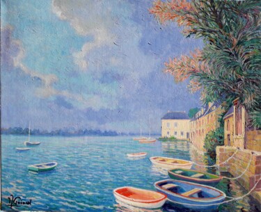 Painting titled "Les pins tamaris à…" by Jm Guenard, Original Artwork, Oil