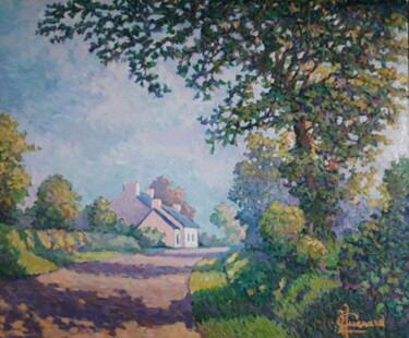 Painting titled "Sur la route de Com…" by Jm Guenard, Original Artwork, Oil