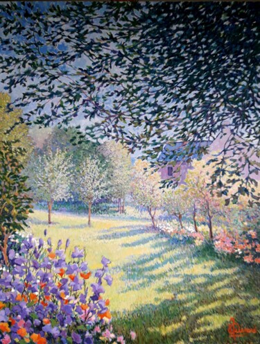 Peinture intitulée "Mon jardin" par Jm Guenard, Œuvre d'art originale, Huile