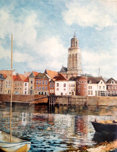 Painting titled "Deventer en Hollande" by Jm Guenard, Original Artwork, Oil