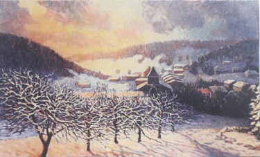 Painting titled "Lever de soleil sur…" by Jm Guenard, Original Artwork, Oil