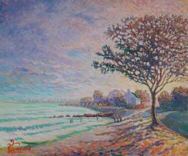 Pittura intitolato "Soir de haute mer à…" da Jm Guenard, Opera d'arte originale, Olio