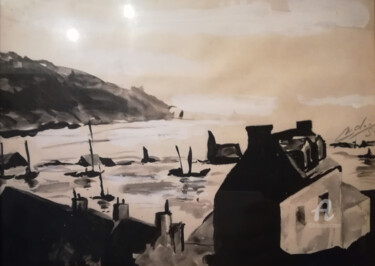 Painting titled "port" by Jean-Michel Mahaux, Original Artwork, Ink