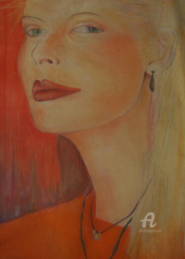 Drawing titled "femme pensive" by Jean-Michel Mahaux, Original Artwork, Pastel