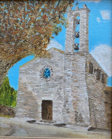 Peinture intitulée "Église du village P…" par Jm Mariani, Œuvre d'art originale, Huile Monté sur Châssis en bois
