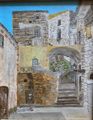 Painting titled "Ruelle de Sartene" by Jm Mariani, Original Artwork, Oil Mounted on Wood Stretcher frame