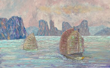 Peinture intitulée "Baie d’Halong au pe…" par Jm Mariani, Œuvre d'art originale, Huile Monté sur Châssis en bois