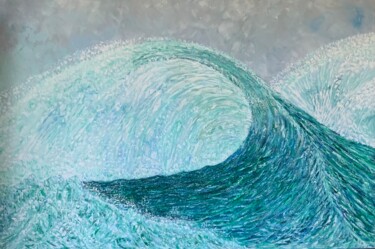 Malerei mit dem Titel "Vague sur océan - P…" von Jm Mariani, Original-Kunstwerk, Öl Auf Keilrahmen aus Holz montiert