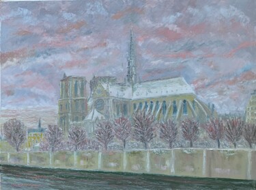 Pintura intitulada "Notre Dame en hiver…" por Jm Mariani, Obras de arte originais, Óleo