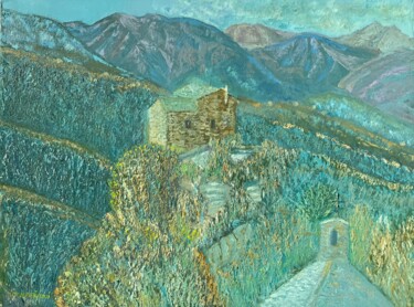 Peinture intitulée "Maison de l’Alpa Mo…" par Jm Mariani, Œuvre d'art originale, Huile Monté sur Châssis en bois