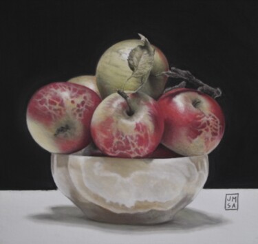 Painting titled "Cuenco de manzanas" by Jm Sa, Original Artwork, Pastel Mounted on Other rigid panel