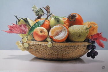 Pintura titulada "Cesta de fruta" por Jm Sa, Obra de arte original, Pastel Montado en Otro panel rígido
