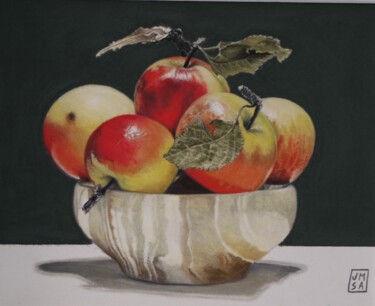 Pittura intitolato "Cuenco de manzanas.2" da Jm Sa, Opera d'arte originale, Pastello Montato su Altro pannello rigido
