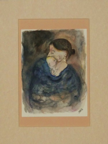 Peinture intitulée "La mère et l'enfant" par Jean-Marc Zabouri, Œuvre d'art originale, Aquarelle