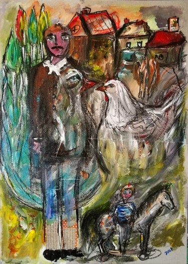 Painting titled "De retour au village" by Jean-Marc Zabouri, Original Artwork