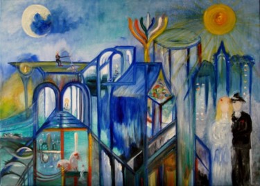 Peinture intitulée "L'ange bleu, le pêc…" par Jean-Marc Zabouri, Œuvre d'art originale