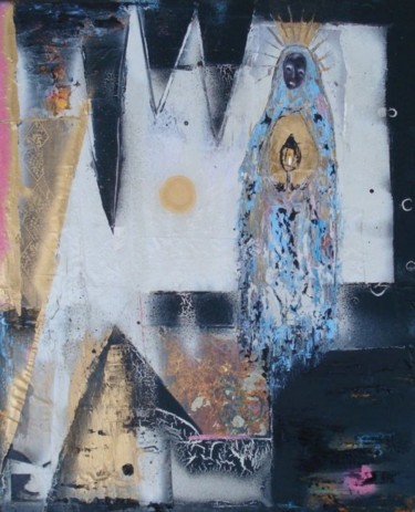 Peinture intitulée "Vierge noire venue…" par Jean-Marc Zabouri, Œuvre d'art originale