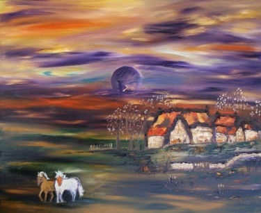 Painting titled "Les chaumières roug…" by Jean-Marc Zabouri, Original Artwork