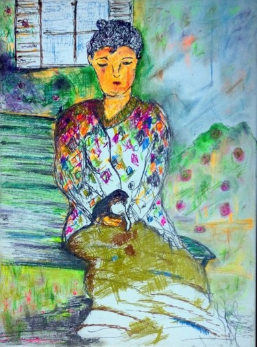 Malerei mit dem Titel "Gertrude et son cha…" von Jean-Marc Zabouri, Original-Kunstwerk