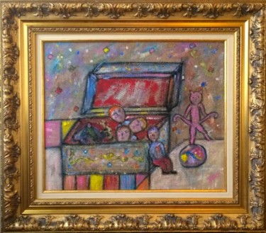 Peinture intitulée "Le chat rose à deux…" par Jean-Marc Zabouri, Œuvre d'art originale