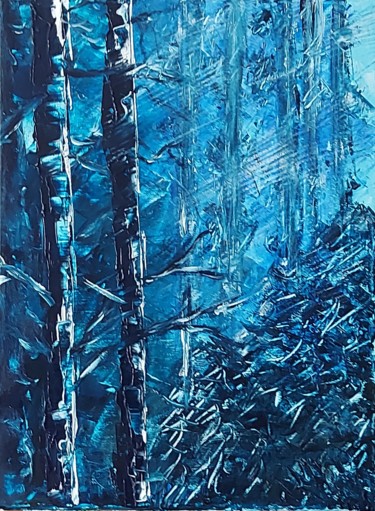 Peinture intitulée "Sous bois enneigé..." par Jmbr, Œuvre d'art originale, Acrylique