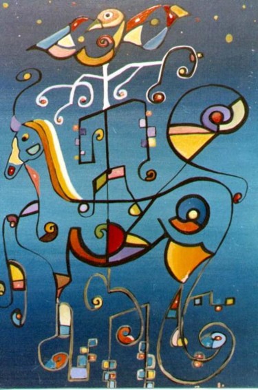 Peinture intitulée "Cheval et oiseaux" par Jean Marc D'Ambra, Œuvre d'art originale
